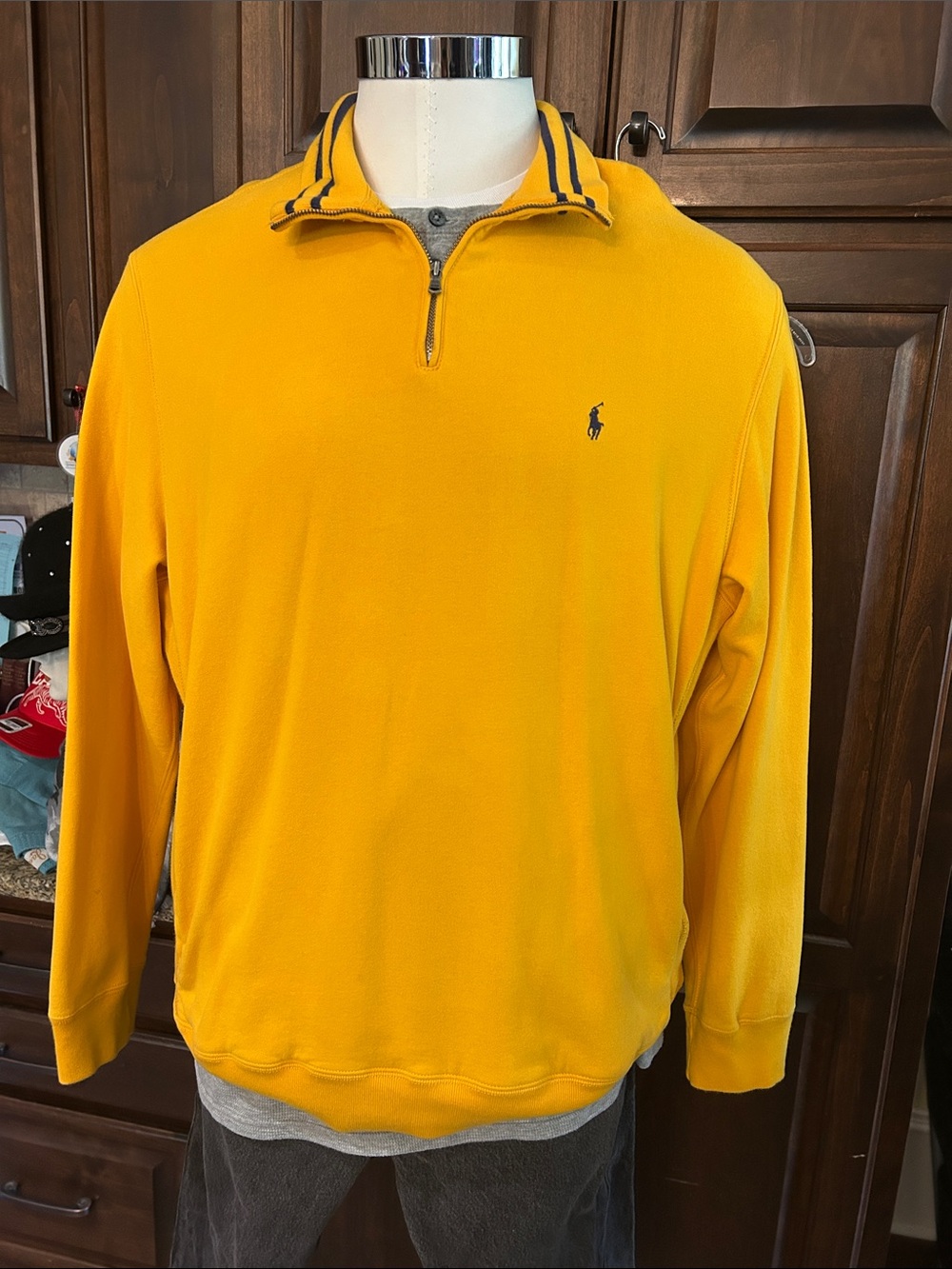 90’s Polo Ralph Lauren Sz XL Yellow Quarter-Zip Sweatshirt Navy Trim